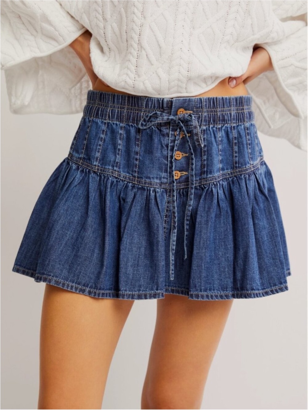 We The Free Roselle Denim Mini Skirt in High Tide